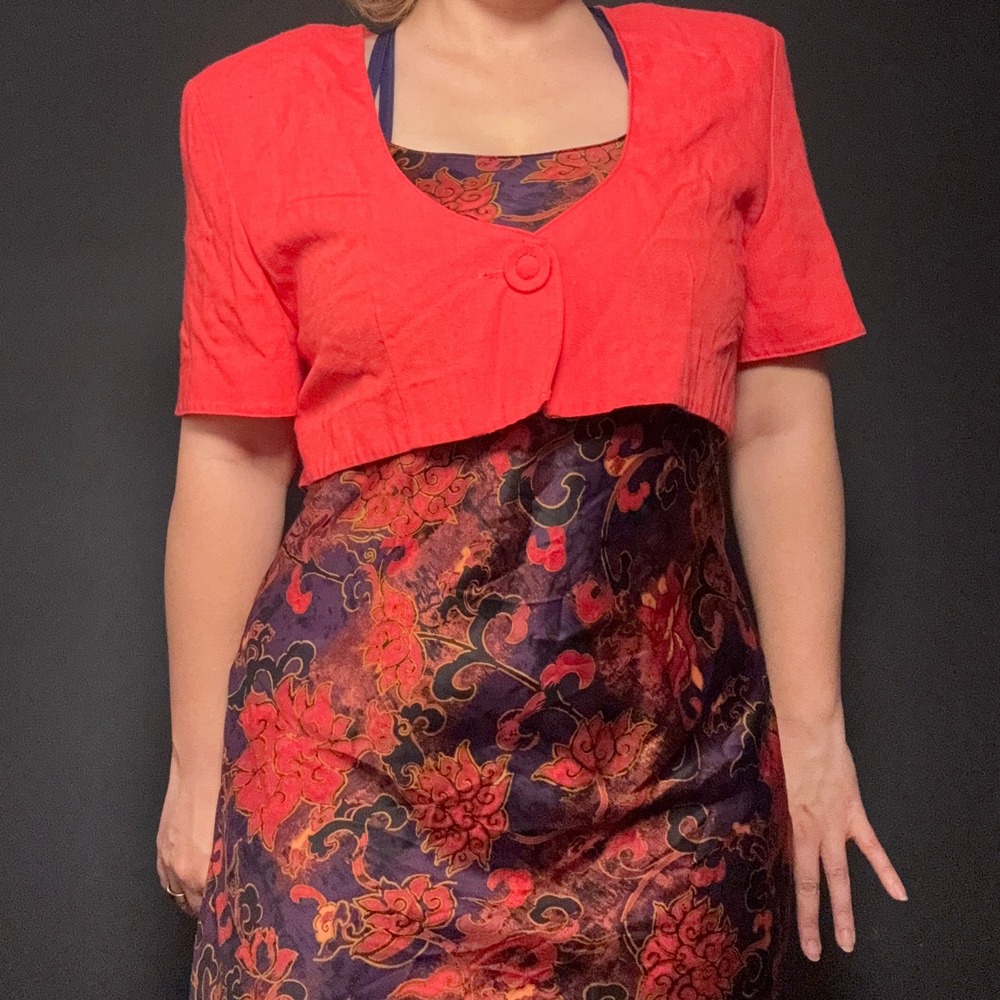 Vintage Traces Red Linen Blend Cropped Bolero Festival Top Sz 12 evening summer - Picture 9 of 9